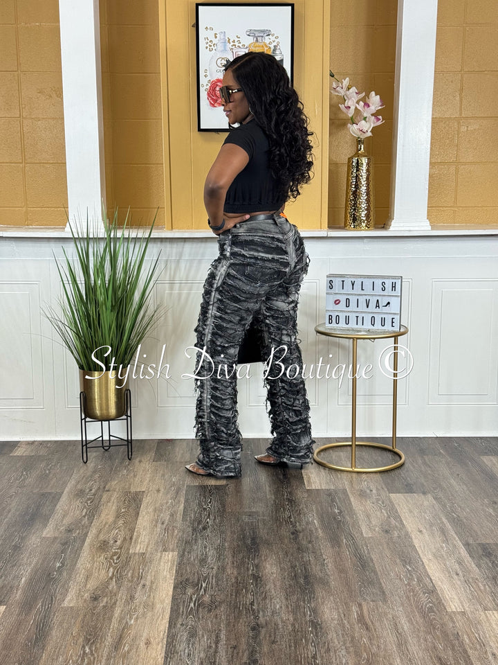 Diva Shred Color Dyed Jeans (Black Wash)