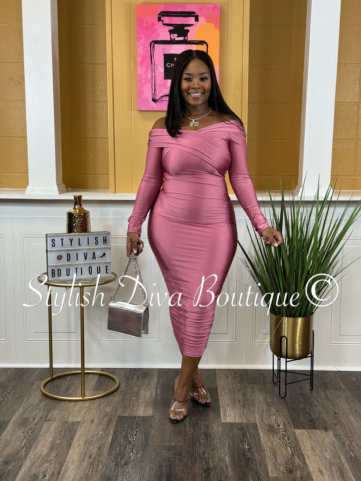 Malia Off Shoulder Midi Dress up to 3XL (Pink)