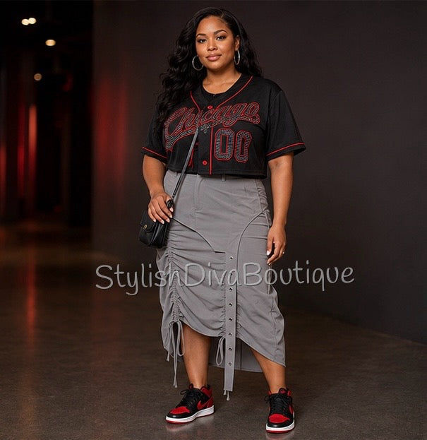 Center Stage Nylon Cargo Skirt (Grey)