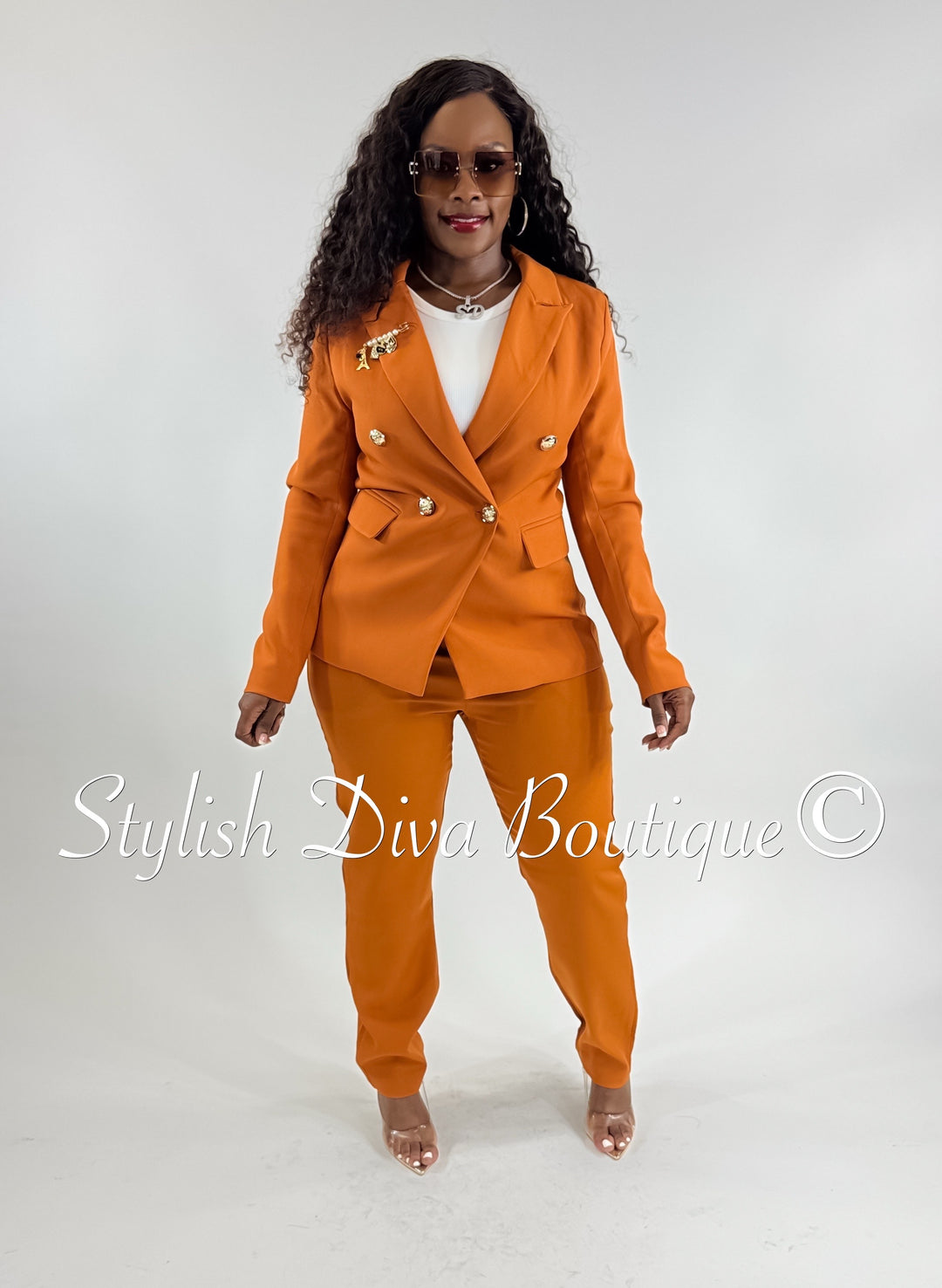 Suited Up Double Breasted Blazer (Camel Brown)