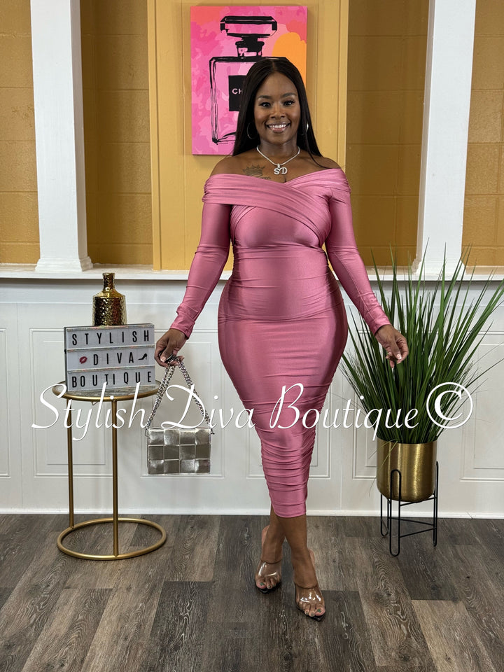 Malia Off Shoulder Midi Dress up to 3XL (Pink)