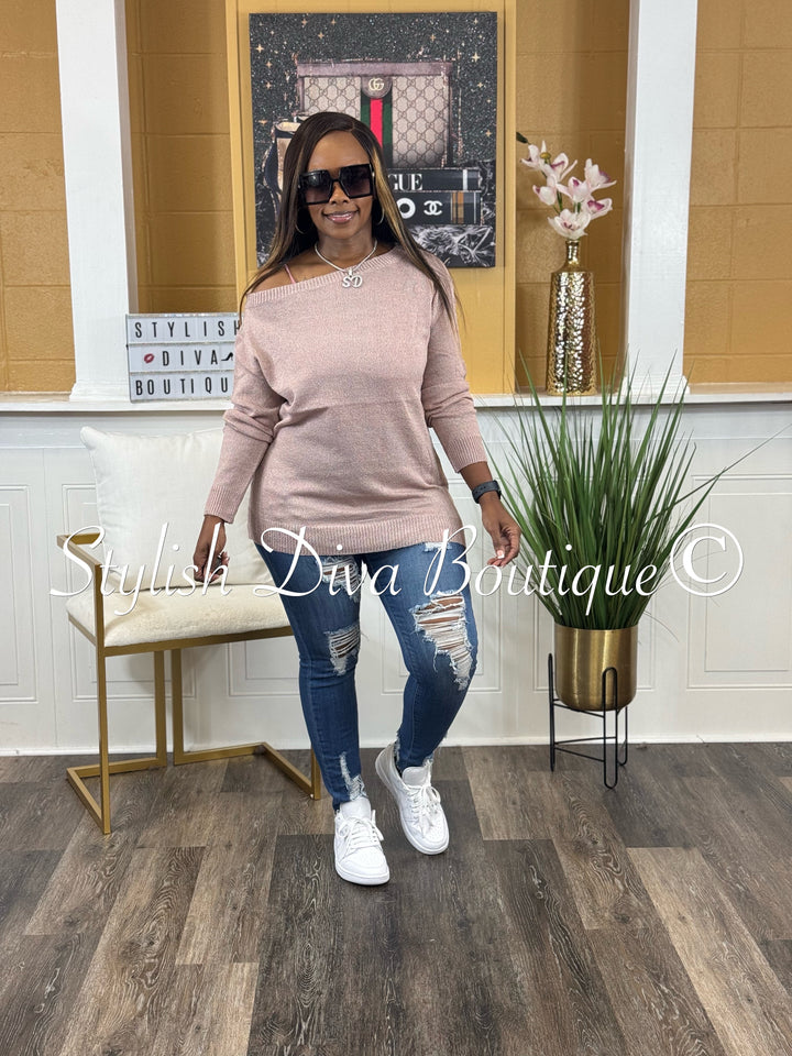 Bobbi Off Shoulder Spring Sweater (Mauve)