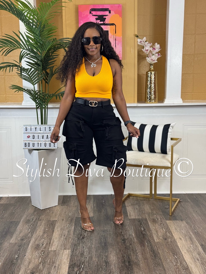 Seamless Ribbed Cropped Racerback Top (Yellow Gold)