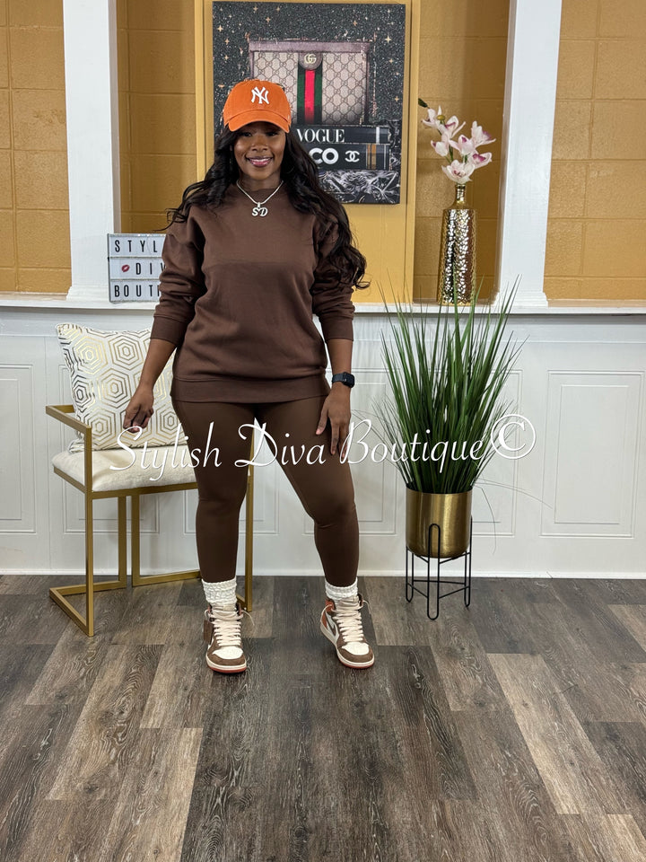 Keep It Going Sweatshirt & Leggings 3pc Set (Brown)