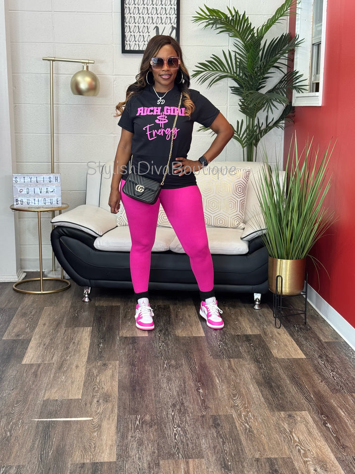 Rich Girl Energy Graphic Tee (Neon Hot Pink Print)