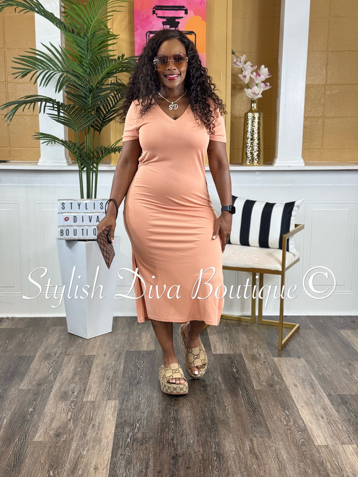 Ivy V-Neck Shirt Dress (Dusty Clay)