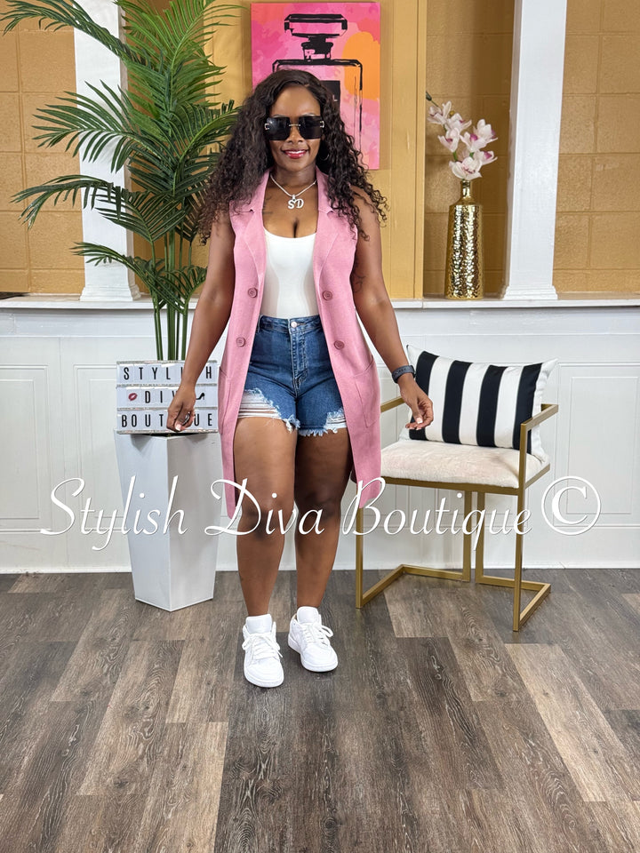 Chelsea Cardigan Vest (Pink) up to 3XL