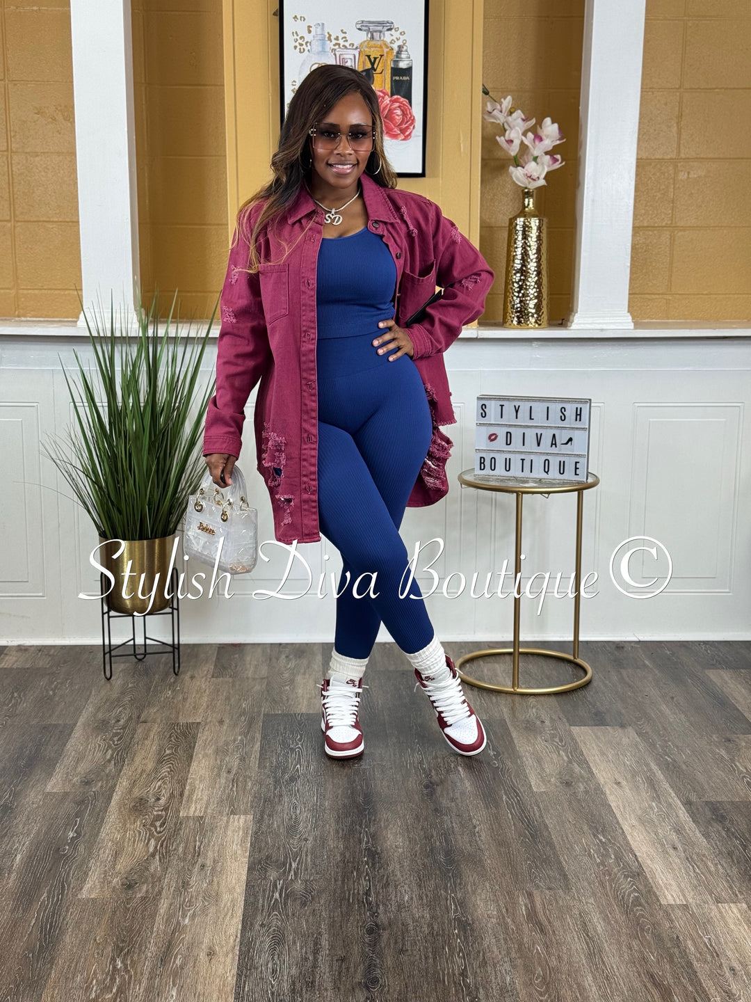 Seamless Ribbed High Waist Leggings (Lt Navy)