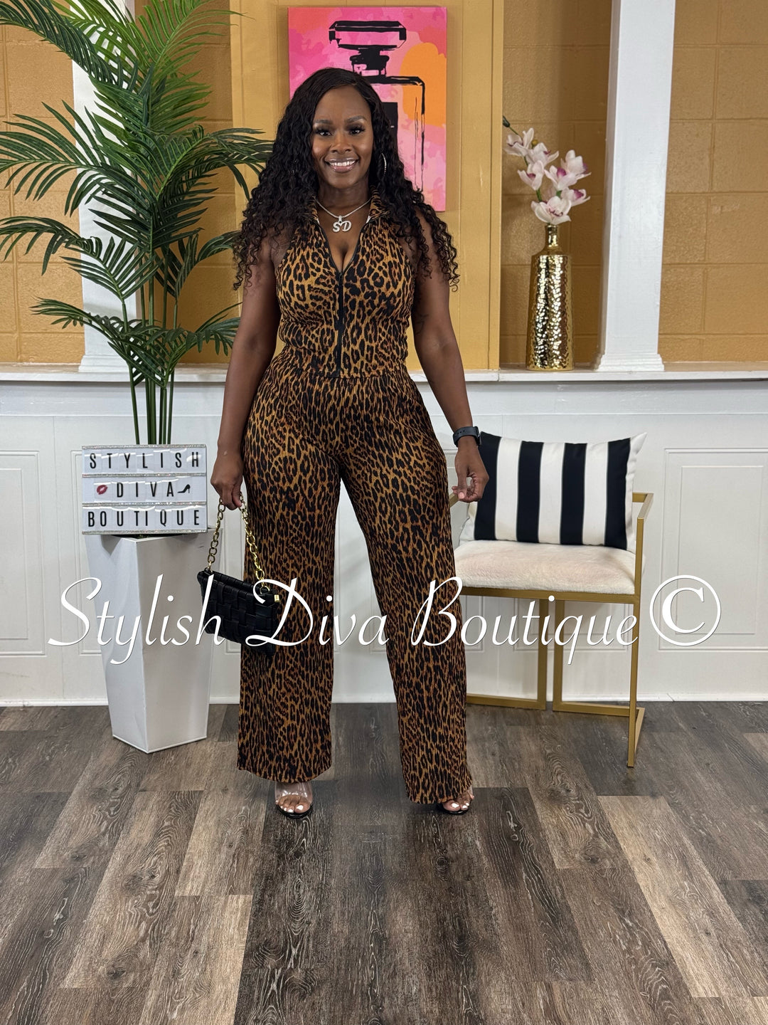 Jessica Cropped Set (Leopard Print)