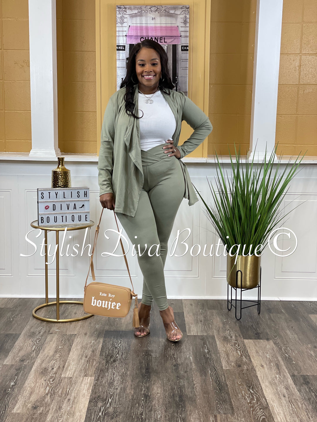 Just Watch Me Cardigan Set (Olive)