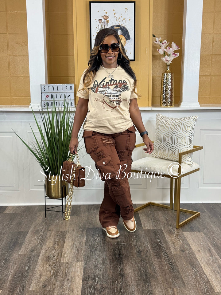 Diva Distressed Cargo Pants (Chocolate Brown)