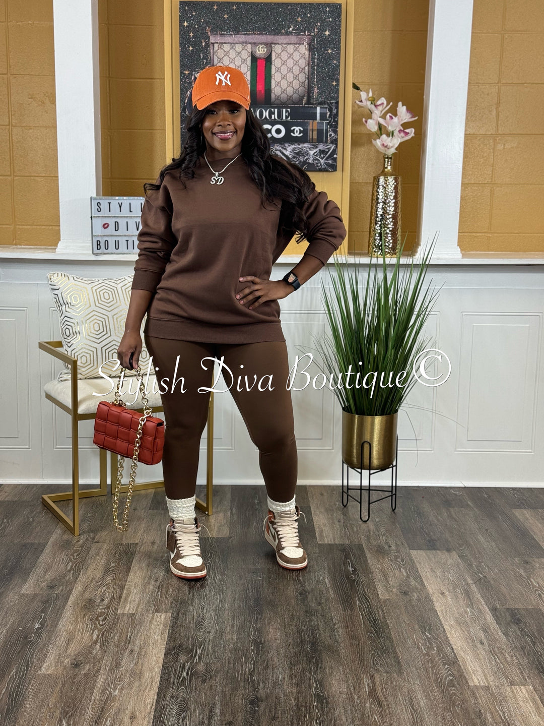 Keep It Going Sweatshirt & Leggings 3pc Set (Brown)