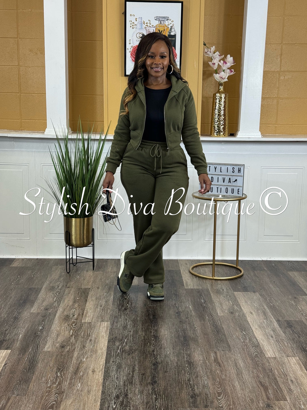Comfort Mode Zip Hoodie Fleece Set (Army Green)