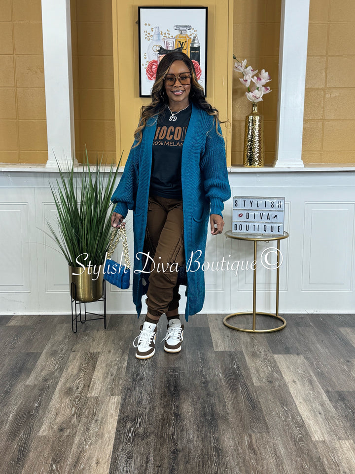 Keep Me Warm Oversized Long Knitted Cardigan (Teal)