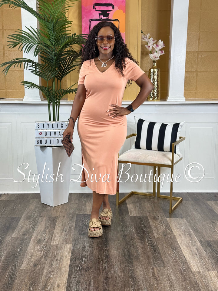 Ivy V-Neck Shirt Dress (Dusty Clay)