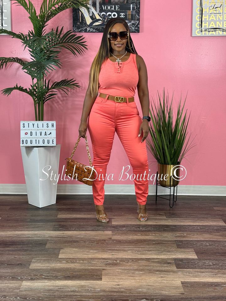 Treva Tank & Pant Set (Deep Coral)