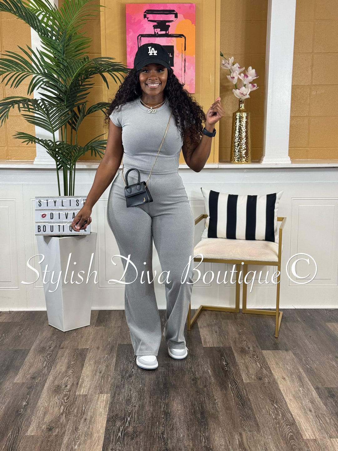 Haley Cropped Ribbed Set (Heather Grey)