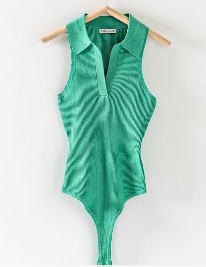 Angel Sleeveless Ribbed Bodysuit (Green)