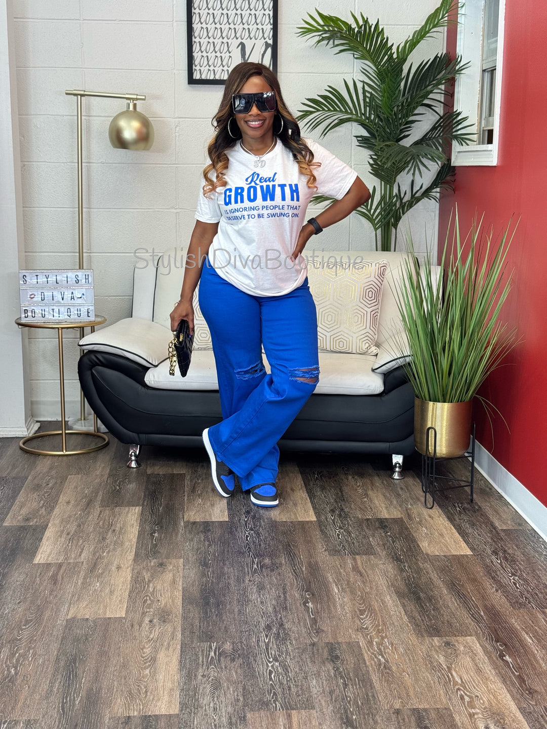 London Straight Leg Distressed Jeans (Royal Blue)