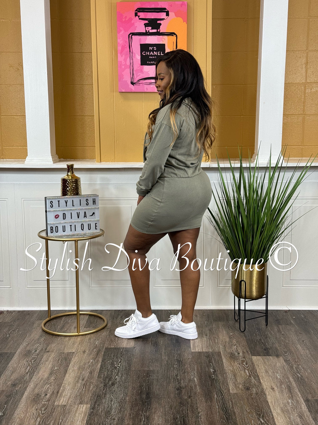 Tomi Hoodie Dress (Light Olive)