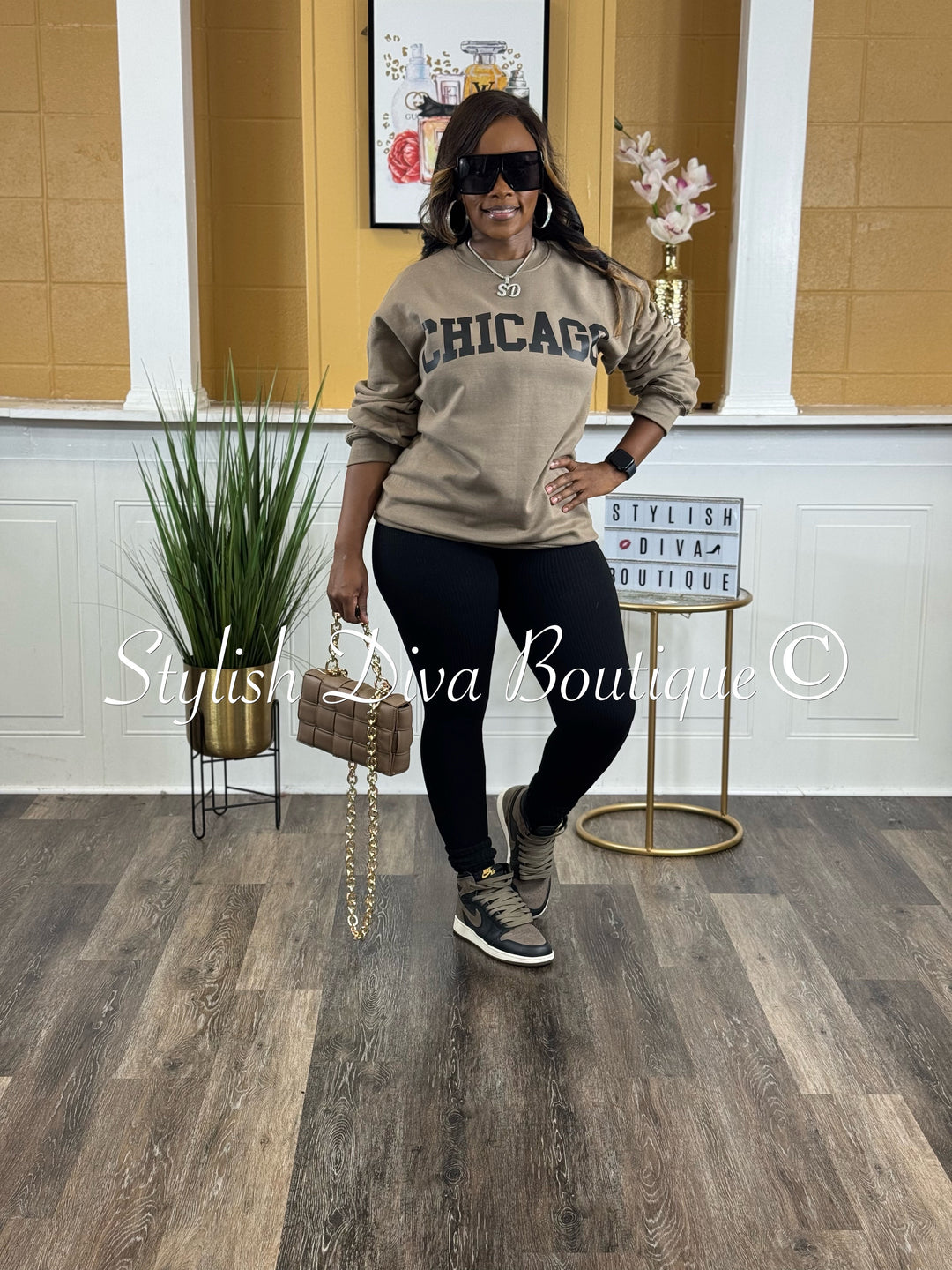 Chicago Print Sweatshirt Only up to 3XL (Mocha/Black Print)