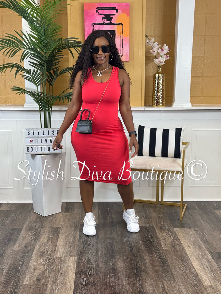Alex Cotton Midi Dress (Red)