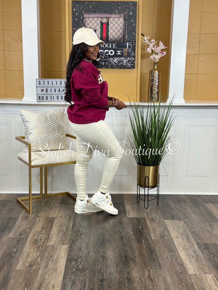 Brooklyn Oversized Sweatshirt & Leggings Set (Cabernet & Cream)