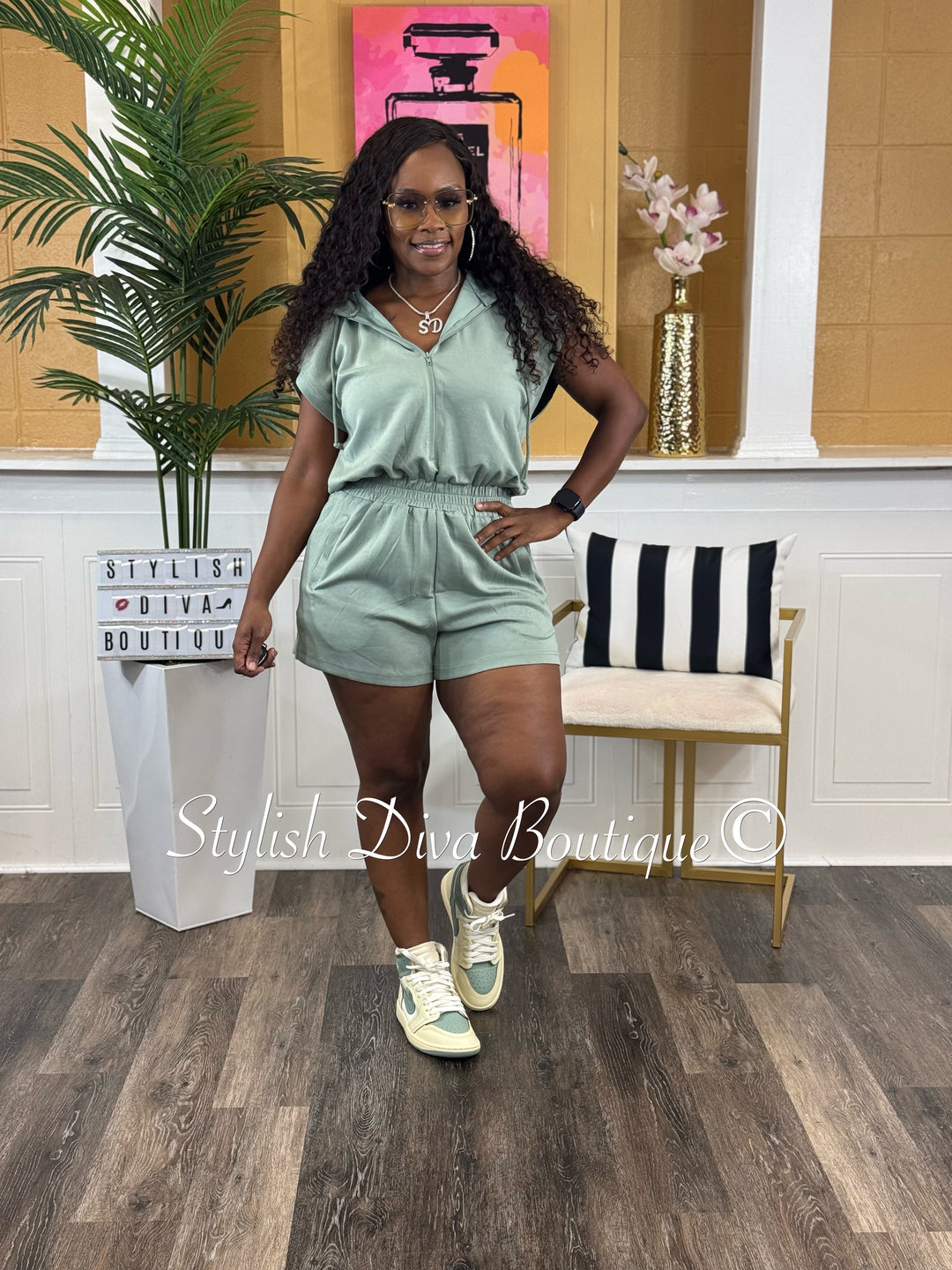 Jazmin Hooded Romper (Sage)