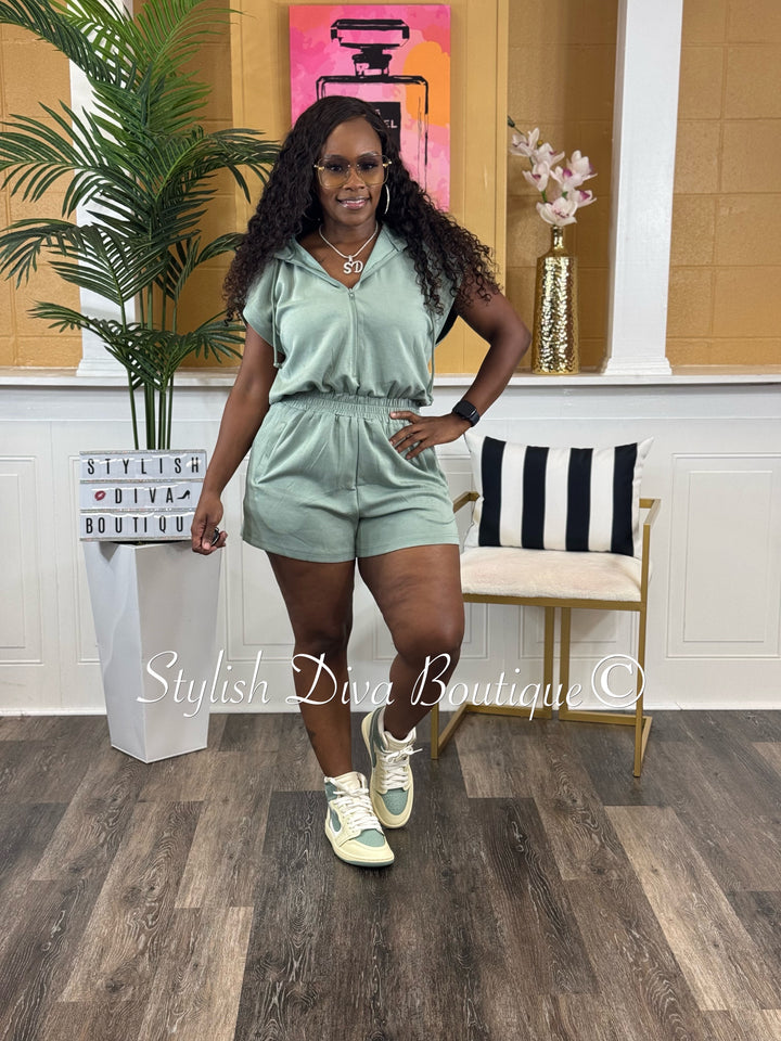 Jazmin Hooded Romper (Sage)