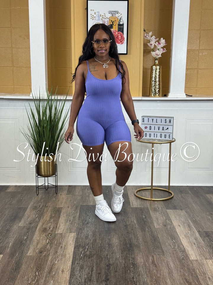 Ayla Sleeveless Ribbed Romper (Sky Lavender)
