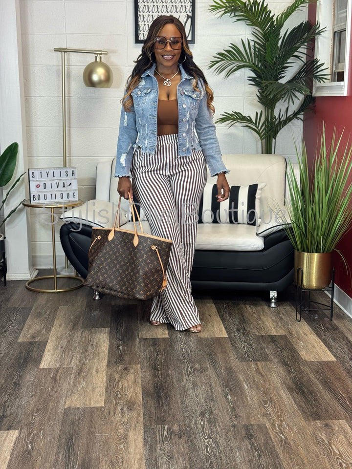 Coastal Diva Pants Set (Brown/White)