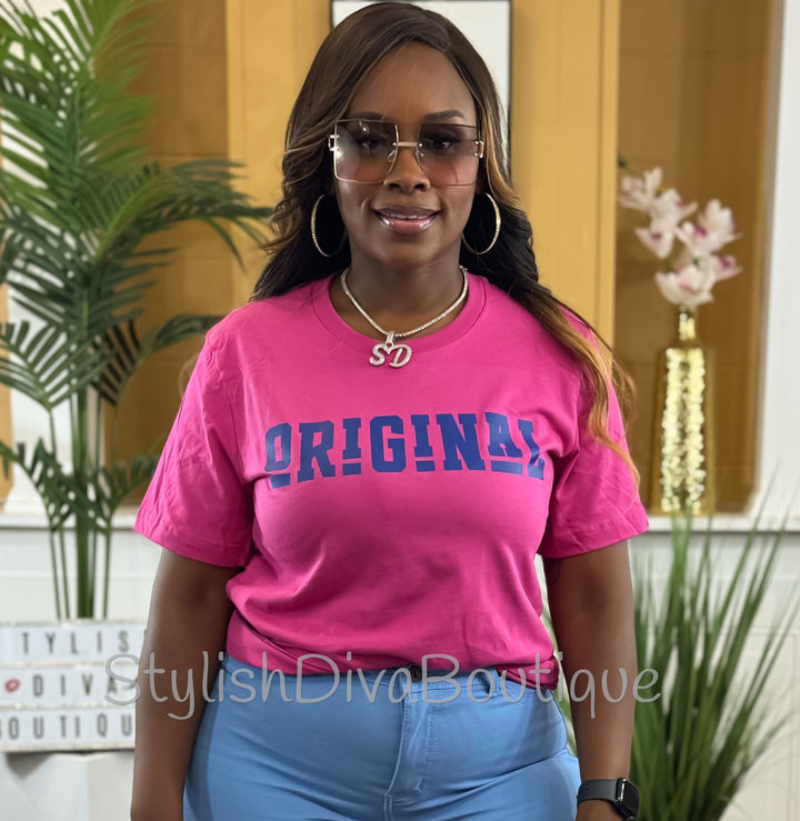 ORIGINAL Signature Graphic Tee (Fuchsia Shirt/Royal Blue Print)