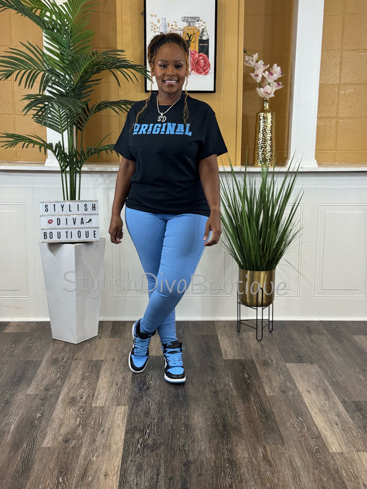 ORIGINAL Signature Graphic Tee (Black Shirt/Columbia Blue Print)