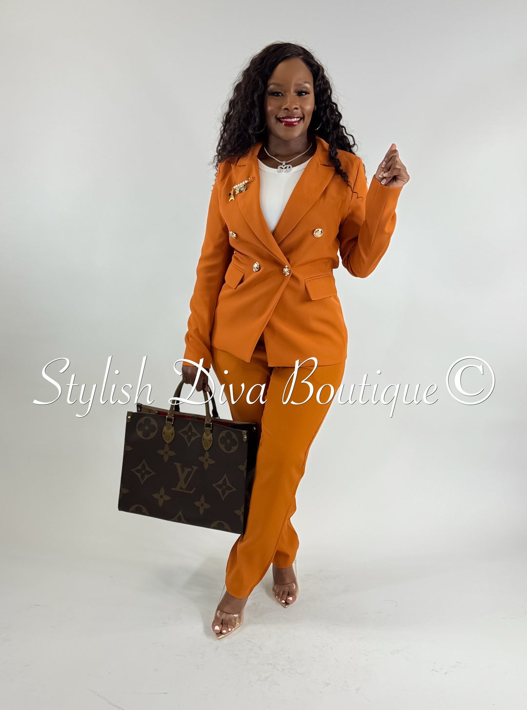 Suited Up Double Breasted Blazer (Camel Brown)