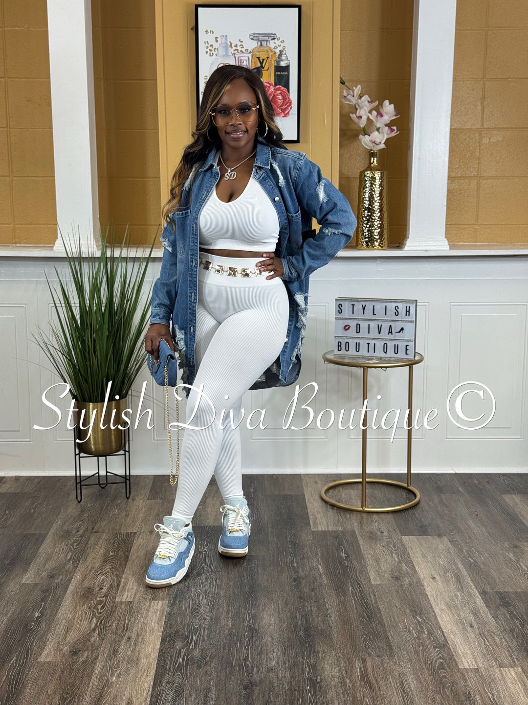 Harper Distressed Denim Shacket (Medium Denim)
