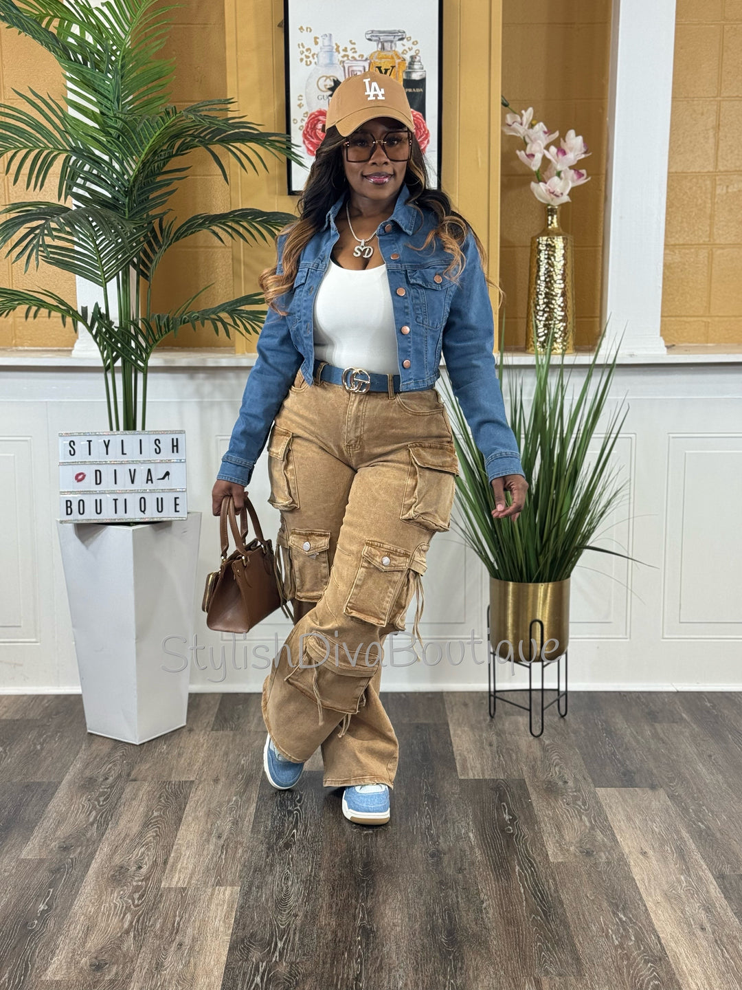 Main Character Acid Wash Cargo Jeans (Tan Wash)