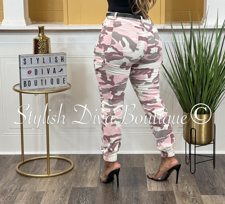 Pretty in Pink Camo Cargo Joggers (Pink/Grey/Cream)