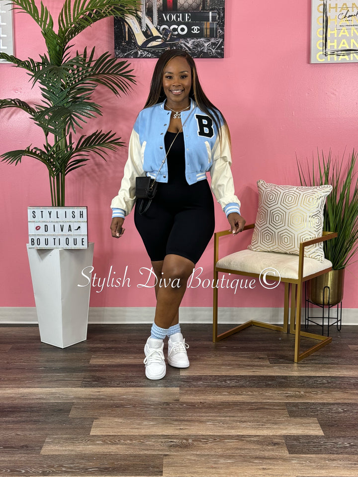 Varsity Cropped Jacket (Light Blue/White)