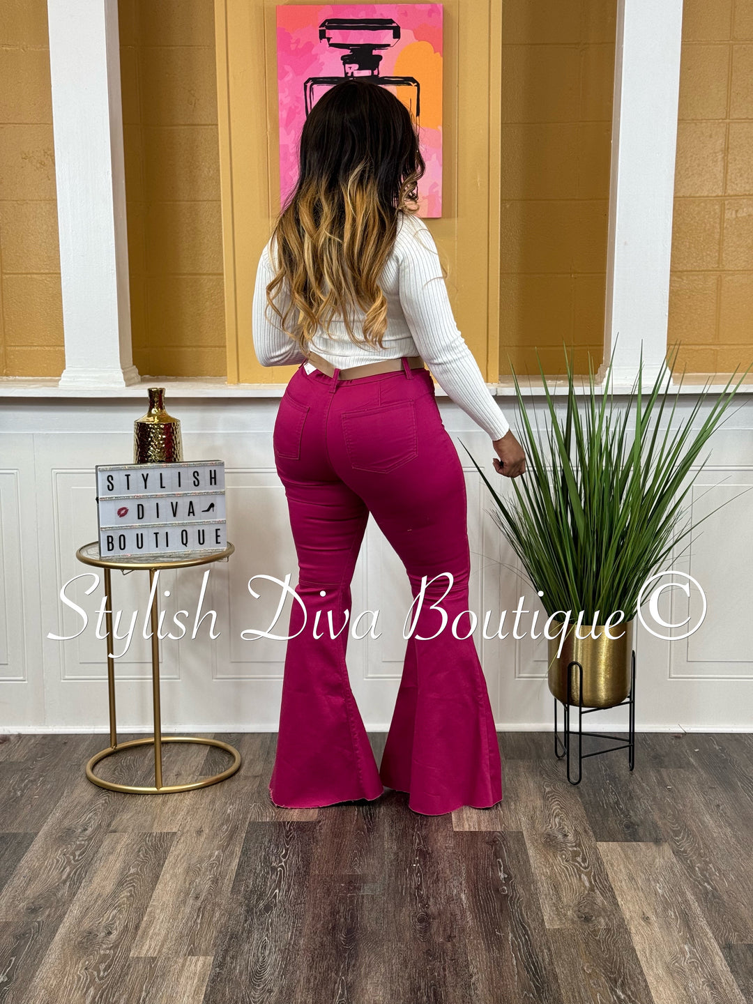 Jordyn High Waist Colored Flare Pants (Dk Pink)