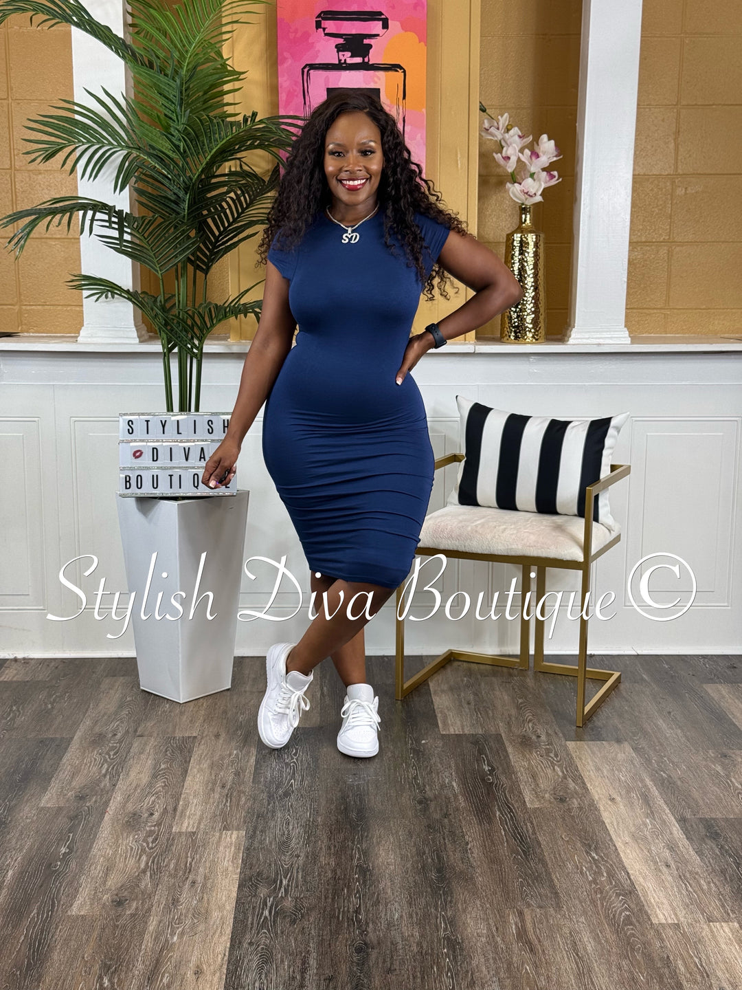 Bella Midi Dress (Midnight Navy)