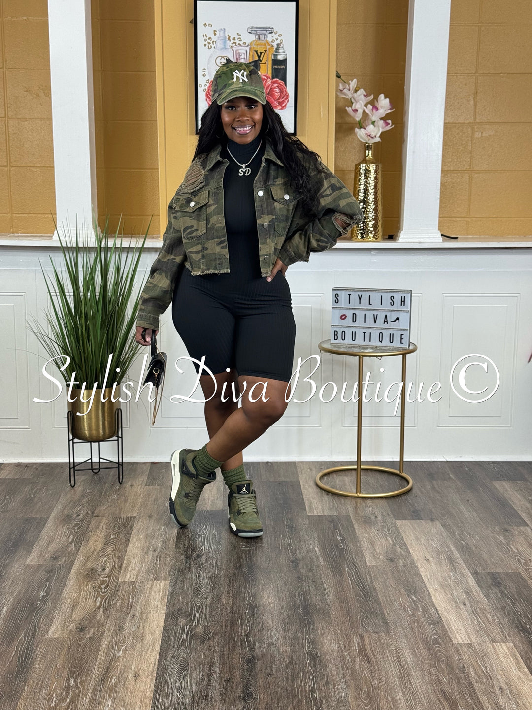 Destiny Distressed Cropped Denim Jacket (Camo Denim)