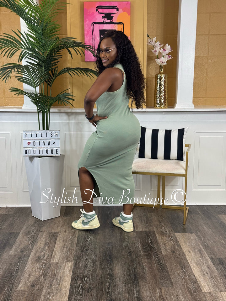 India Midi Dress (Sage Green)
