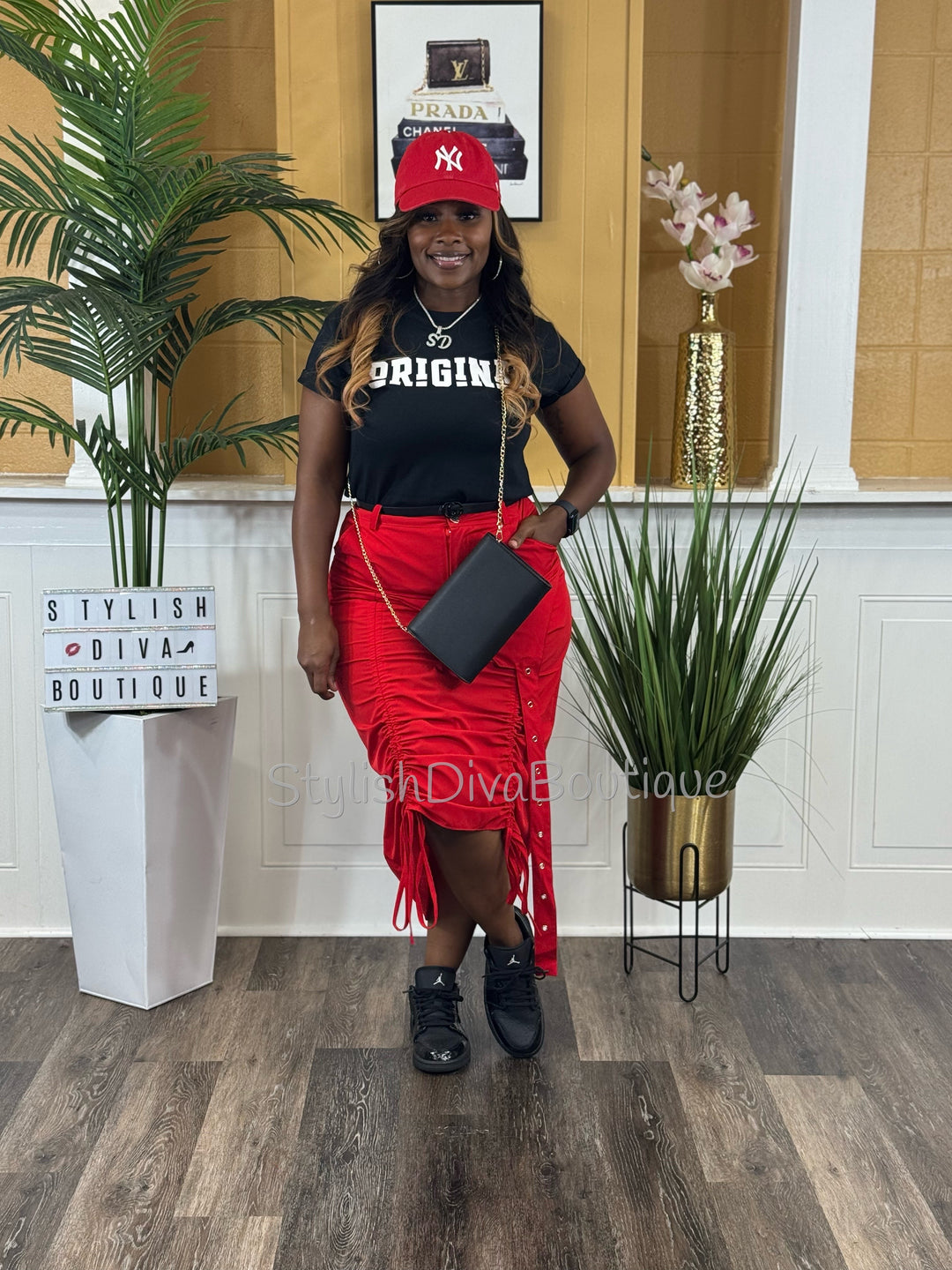 Center Stage Nylon Cargo Skirt (Red)