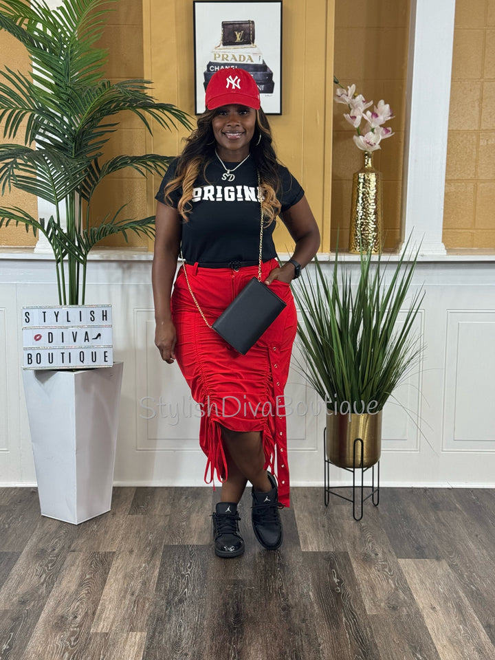 Center Stage Nylon Cargo Skirt (Red)