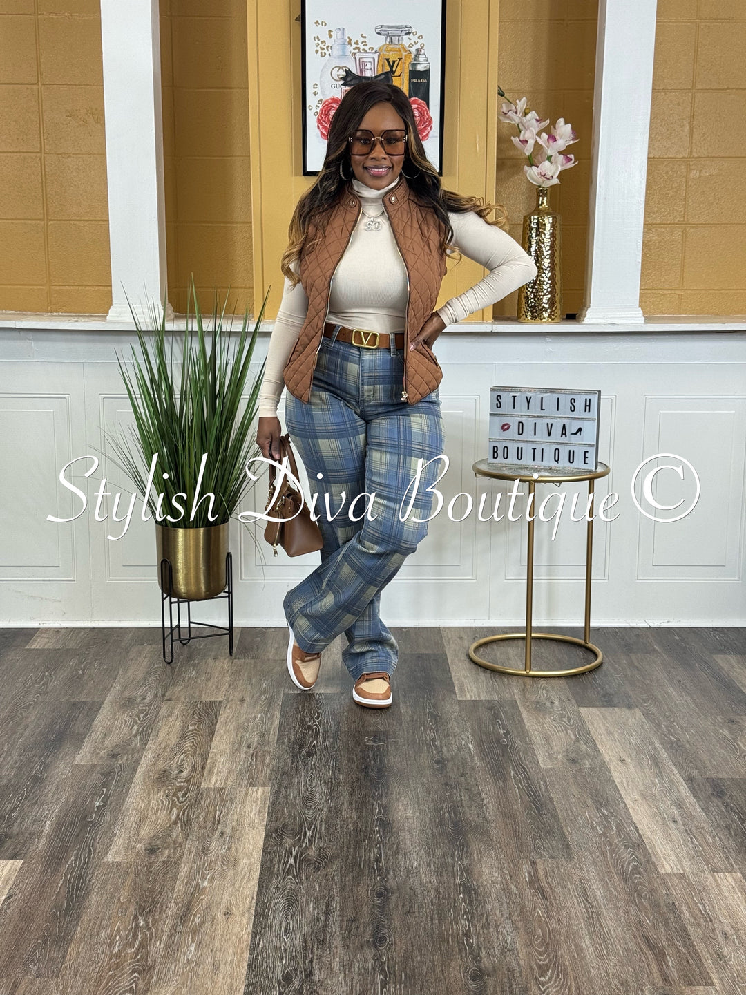 Plaid Perfection Vintage Jeans (Blue Haze)