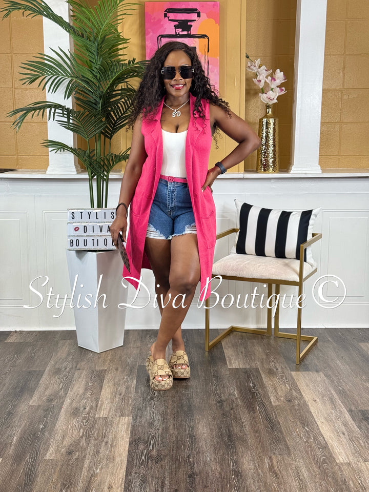 Chelsea Cardigan Vest (Fuchsia Pink) up to 3XL