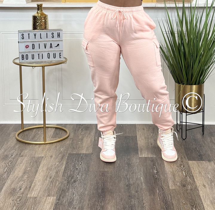 Tilly Oversized Fleece Cargo Joggers (Pink)