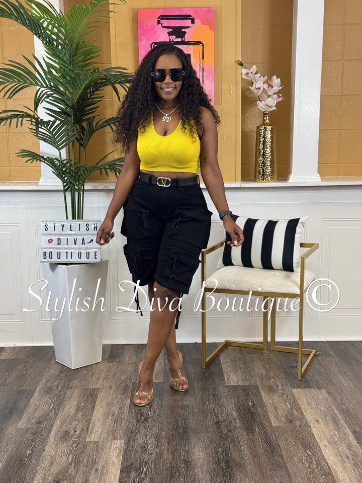 Seamless Ribbed Cropped Racerback Top (Golden Wasabi)