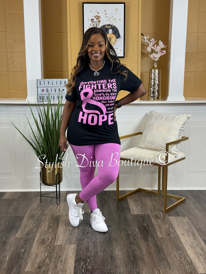 Supporting the Fighters Breast Cancer T-Shirt (Black Shirt/Pink Print)