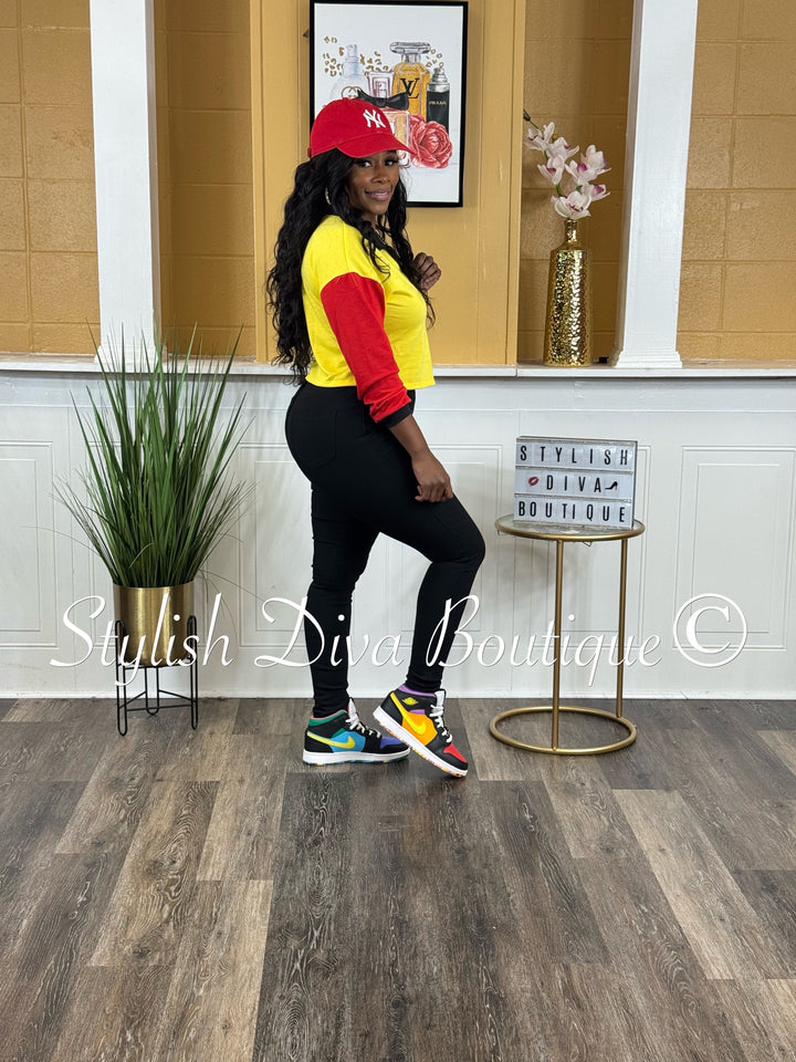 Color Code L/S Cropped Top (Multicolor)